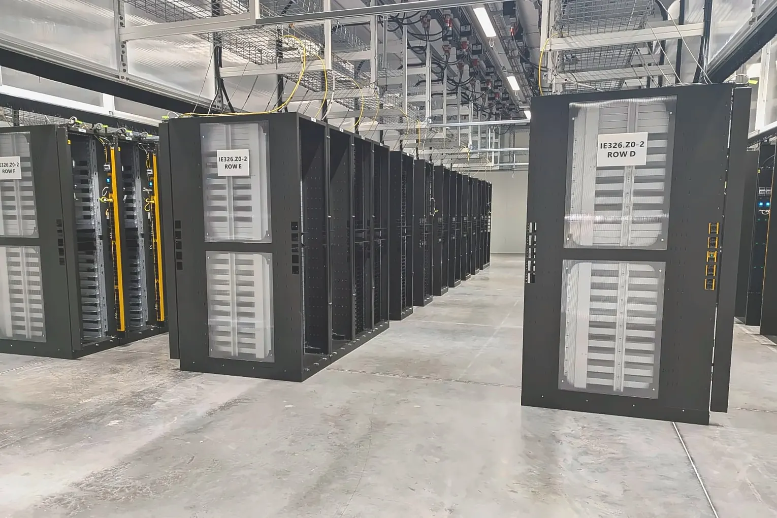 Cabinet rows and the surrounding installation environment.